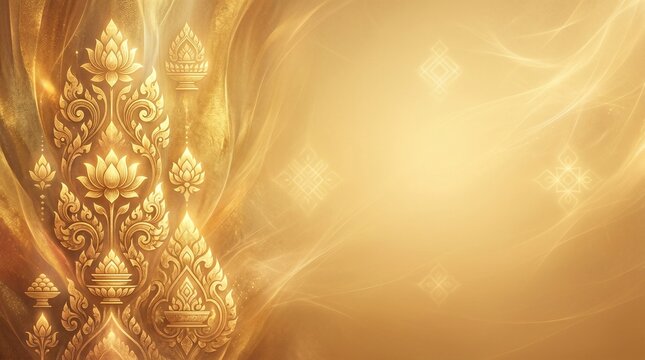 Pchum Ben, abstract golden spiritual textures and traditional Khmer-inspired patterns