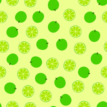 limes pattern background. flat illustration of lime seamless pattern. lime fruit pattern theme. green lime drink packaging.