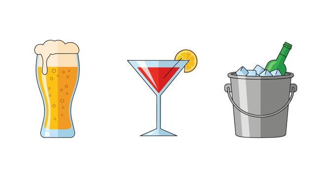 Alcoholic drinks and beer bucket.