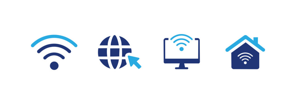 Wifi icon set. Contains wifi, internet, computer and home wifi icons. Solid icon collection.