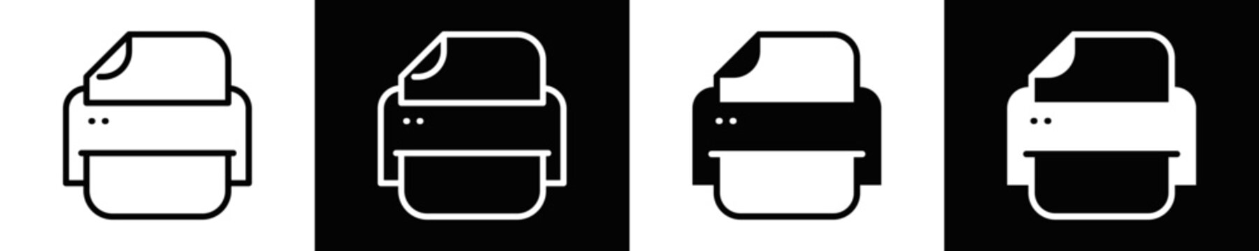 Printer Icon Set White And Black Background Style