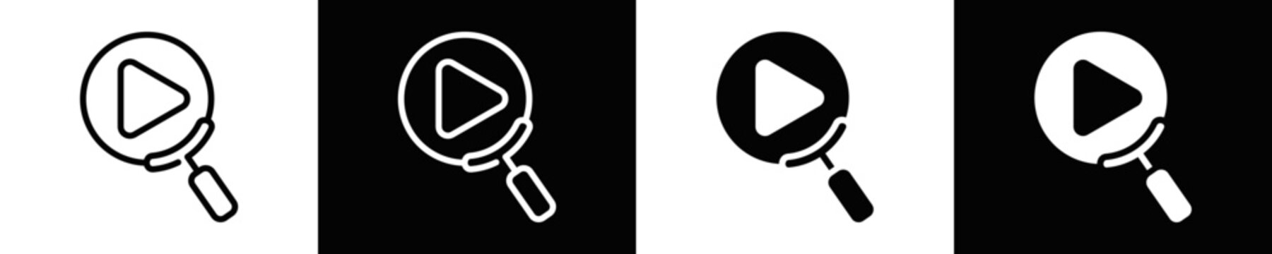 Video Search Icon Set White And Black Background Style