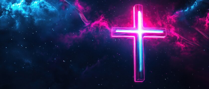 Neon cross in cosmic nebula