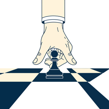 Hand Moving Chess Piece Strategy Game.
