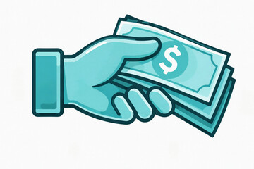 Obraz premium Teal Hand Giving or Receiving Money Bills Icon