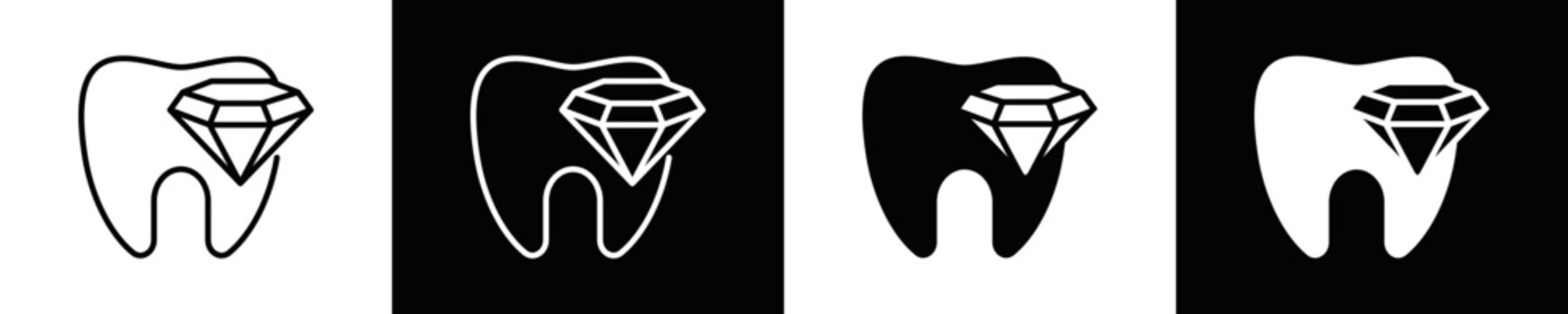 Tooth Jewelry Icon Set White And Black Background Style