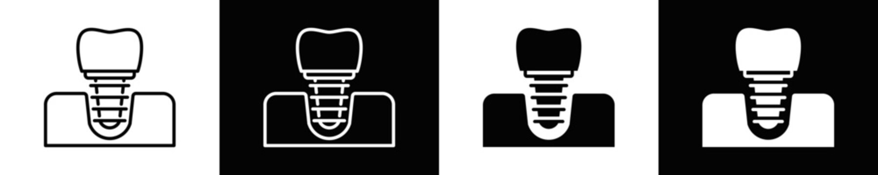 Dental Implants Icon Set White And Black Background Style