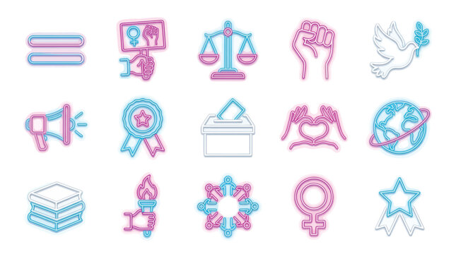 Collection of Icons Representing Social Justice, Equality, and Human Rights Concepts.