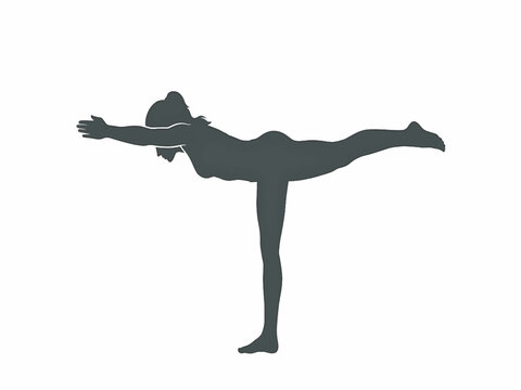 A detailed silhouette illustration of a woman performing a seated spinal twist yoga pose, known as Ardha Matsyendrasana, on a light background.
