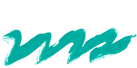 Obraz premium displays a wavy dynamic teal watercolor brush stroke mimicking sea waves isolated on a transparent background