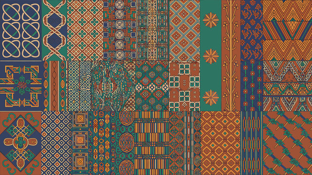 Abstract bohemian pattern collection featuring diverse ethnic textures and traditional designs