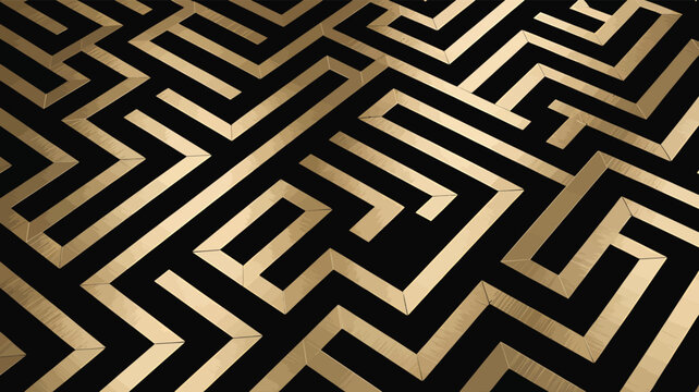 Abstract gold and black labyrinth maze pattern luxury modern geometric background design wallpaper