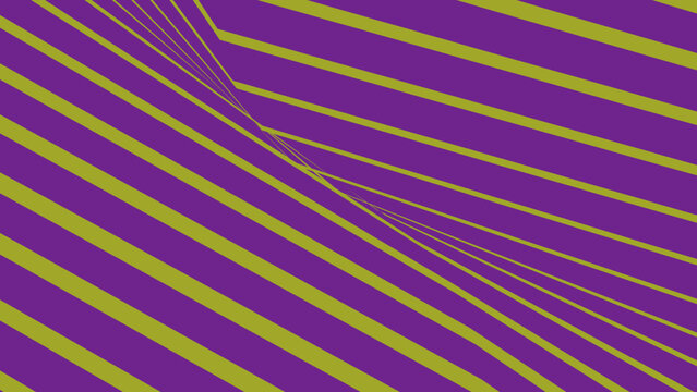 Abstract diagonal parallel stripes create a dynamic warped geometric pattern in purple and green