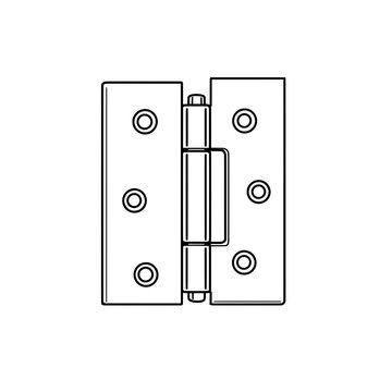 Outline image of a metal door hinge with a pin, on a white background