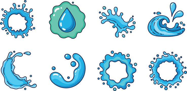 Water Splash and Liquid Droplet Effect Vector Set Isolated on White Background