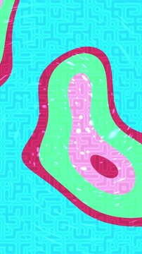 Abstract background with vibrant neon colors and maze pattern layers.