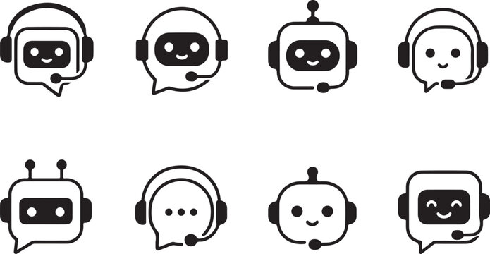 Chatbot assistant icon set artificial intelligence support symbols collection with virtual agent graphic design elements