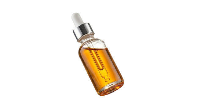Amber cosmetic serum dropper bottle isolated on transparent background png