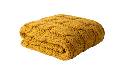 Fototapeta premium Folded yellow chunky knit blanket isolated on transparent background png