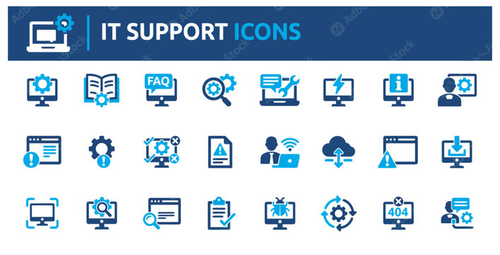 Comprehensive set of IT support and technical service icons for digital solutions