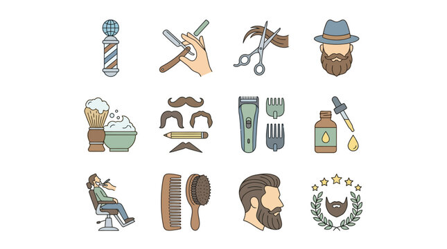 Barber tools and grooming items in a creative layout