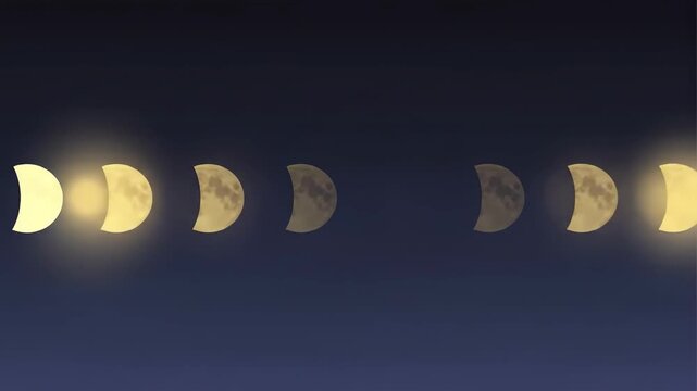 Animated Sequence of All Lunar Phases Glowing Brightly.