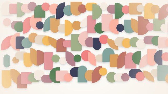 Abstract geometric composition of pastel-colored shapes with a playful and modern aesthetic