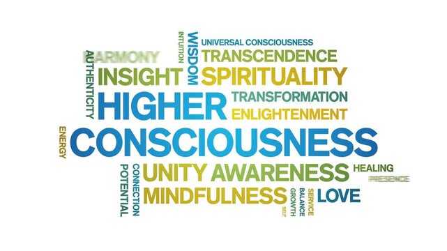Higher Consciousness animated word cloud-text design animation tag kinetic typography seamless loop.