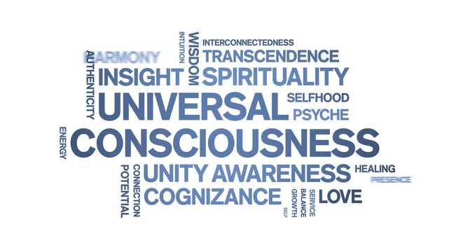 Universal Consciousness animated word cloud-text design animation tag kinetic typography seamless loop.