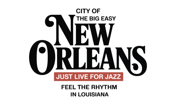 New Orleans jazz typography design for vintage city apparel and vector t-shirt print slogans