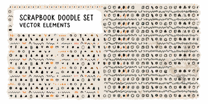 Scrapbook doodle set vector illustration featuring various hand drawn shapes and decorative elements arrowhead banner