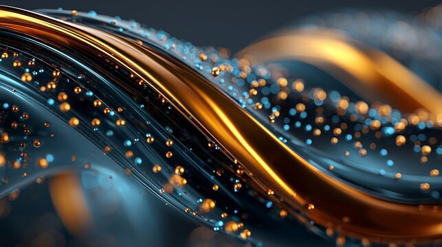 Macro 3D abstract awards concept with gold and blue reflective metal, dynamic graphs, rich colors, technology visualization, futuristic design, high depth of field, modern innovation presentation