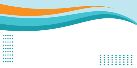 Obraz premium Curving turquoise and teal waves with a bold orange accent create a modern, ocean-inspired abstract background ideal for banners, headers, presentations and promotional designs with clean copy space