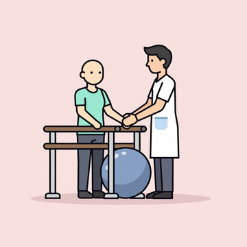 Therapist assists patient with mobility exercises using parallel bars