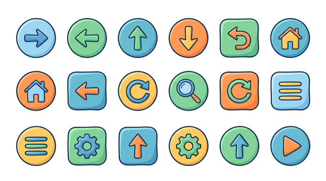 Colorful Navigation and Utility Icons Pack.