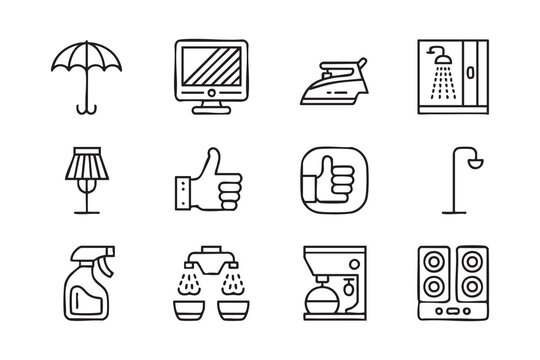 Minimal Domestic Appliance and Interior Accessory Symbols for Web Apps
