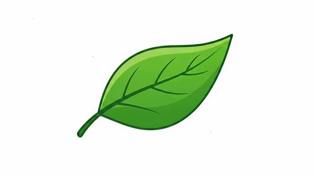 Animated Single Green Leaf Cartoon Illustration on White Background.