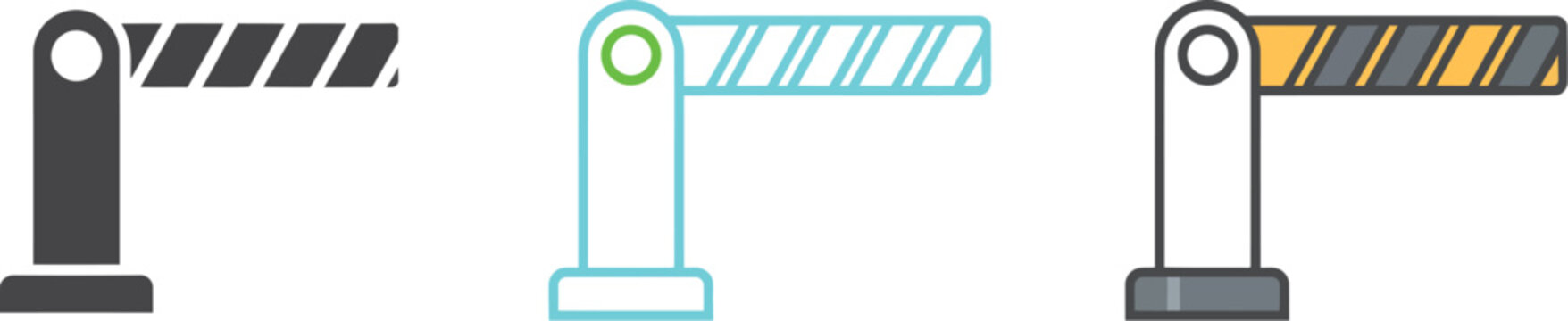 Parking barrier pass icon featuring traffic stop checkpoint vector illustration, parking access striped barrier symbol, boundary entrance sign, and pass control pictogram.
