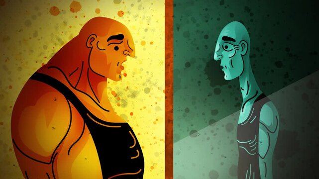 muscular man with muscle dysmorphia seeing himself as thin in a distorted mirror