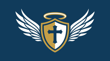 Fototapeta premium Guardian Angel Shield with Wings and Halo Logo Design, Symbolizing Protection and Faith