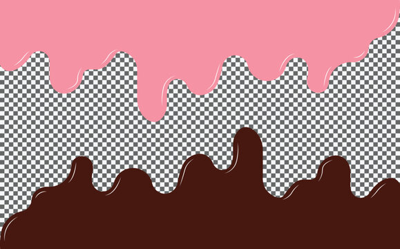 Chocolate and strawberry cream drip border collection, sweet dessert icing frame vector illustration isolated on transparent background