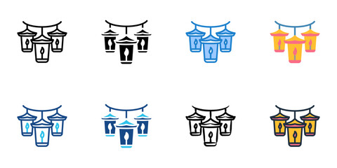 Naklejka premium Lantern chain icons set multiple style collection. Editable stroke 