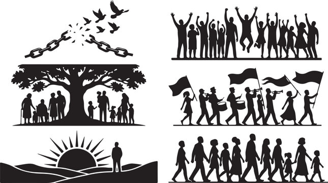 Protest, Revolution, Activism Icons, Black Silhouettes, Social Movement Graphics, 20 Vector Symbols