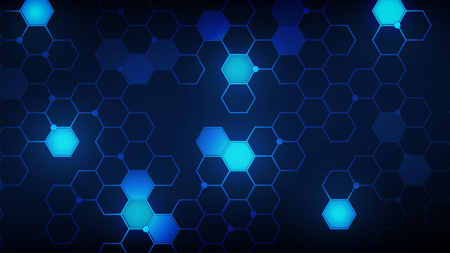Abstract blue hexagon technology background vector illustration with glowing geometric network patterns