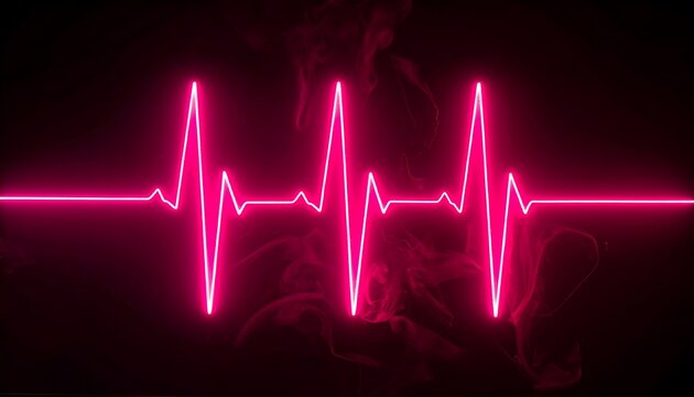 Glowing pink heartbeat line against dark smoky background