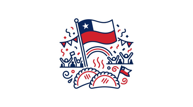 Chilean celebration with flag, empanadas, and crowd
