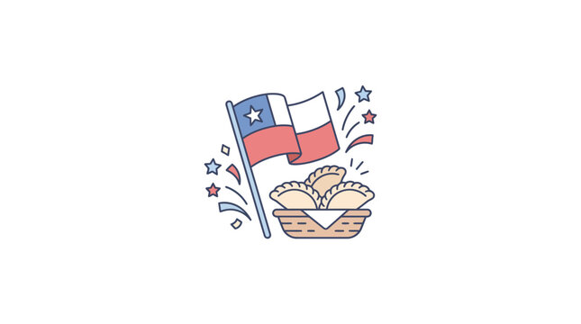 Chilean flag with empanadas celebrating a festival