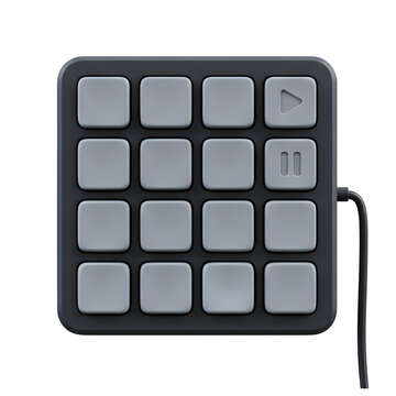 3D render of a black midi controller with gray buttons