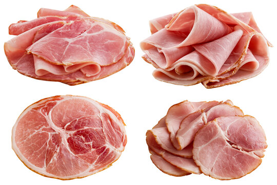 sliced ham isolated on white transparent background - design element cut-out object
