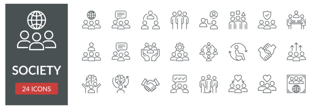 Collection of twenty four thin line society and community icons for modern projects